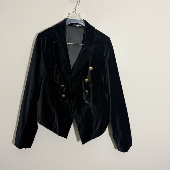 Torrid Plus Size 2X Black Velvet Military Blazer Jacket Good Buttons - Picture 1 of 5